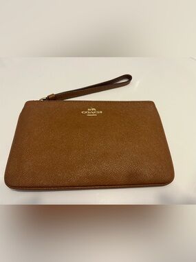 Coach Tan Leather Wristlet with Gold Logo